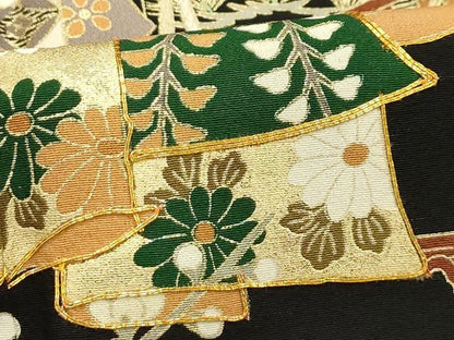 平和屋着物■豪華黒留袖　駒刺繍　束ね熨斗几帳宝尽くし　金銀彩　正絹　逸品　AABI4285sx
