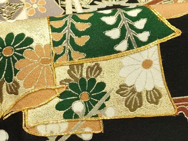 平和屋着物■豪華黒留袖　駒刺繍　束ね熨斗几帳宝尽くし　金銀彩　正絹　逸品　AABI4285sx