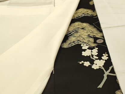 平和屋着物■豪華黒留袖　駒刺繍　束ね熨斗几帳宝尽くし　金銀彩　正絹　逸品　AABI4285sx