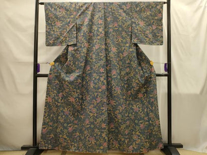 平和屋着物■上質な紬　更紗花文　正絹　逸品　AABI4291sx