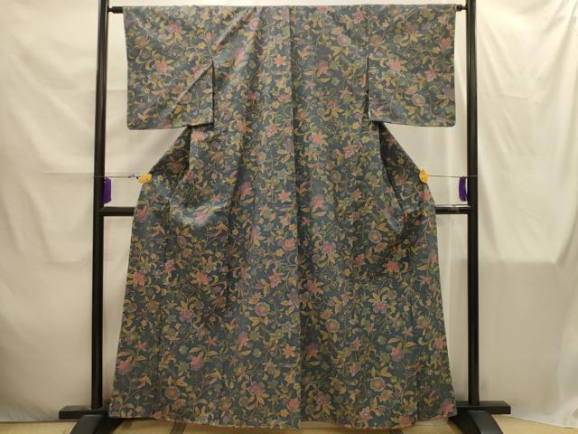 平和屋着物■上質な紬　更紗花文　正絹　逸品　AABI4291sx