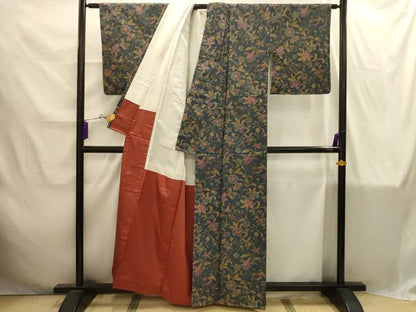 平和屋着物■上質な紬　更紗花文　正絹　逸品　AABI4291sx