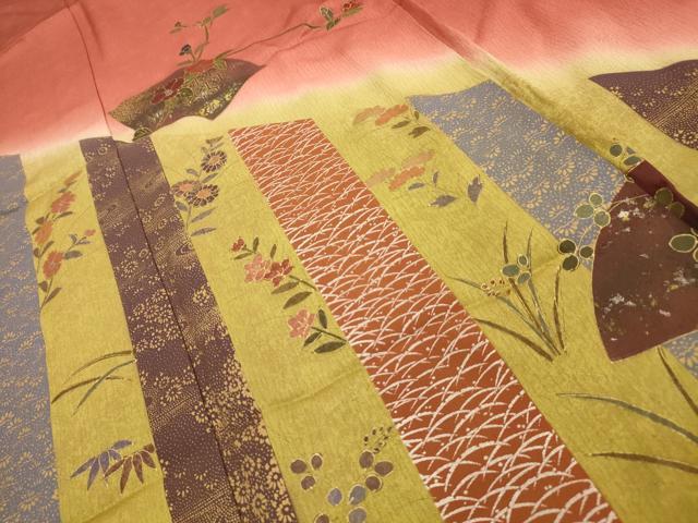 平和屋着物■訪問着　地紙花文　暈し染め　金銀彩　正絹　逸品　AABI4294sx