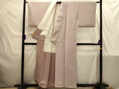 平和屋着物■上質な色無地　松竹梅風景地紋　灰桜色　正絹　逸品　AABI4295sx