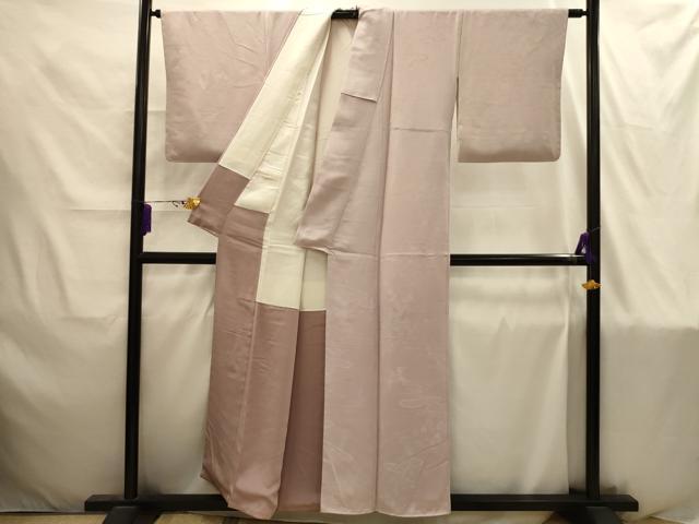 平和屋着物■上質な色無地　松竹梅風景地紋　灰桜色　正絹　逸品　AABI4295sx