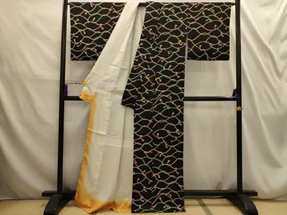 平和屋着物■上質な小紋　結び紐文　黒地　正絹　逸品　AABI4298sx