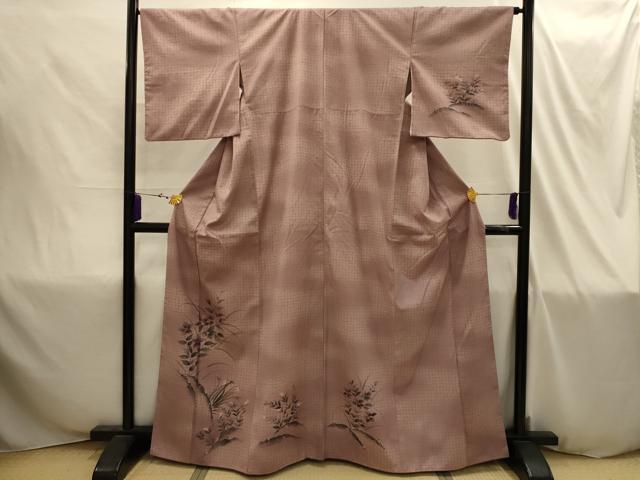 平和屋着物■訪問着　紬地　手描き　草花文　金彩　正絹　逸品　AABI4305sx