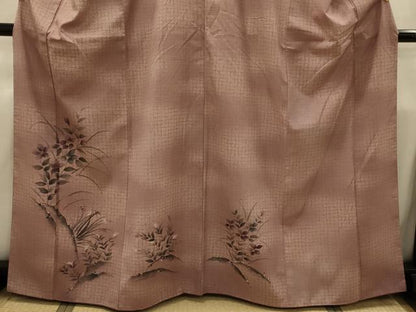 平和屋着物■訪問着　紬地　手描き　草花文　金彩　正絹　逸品　AABI4305sx
