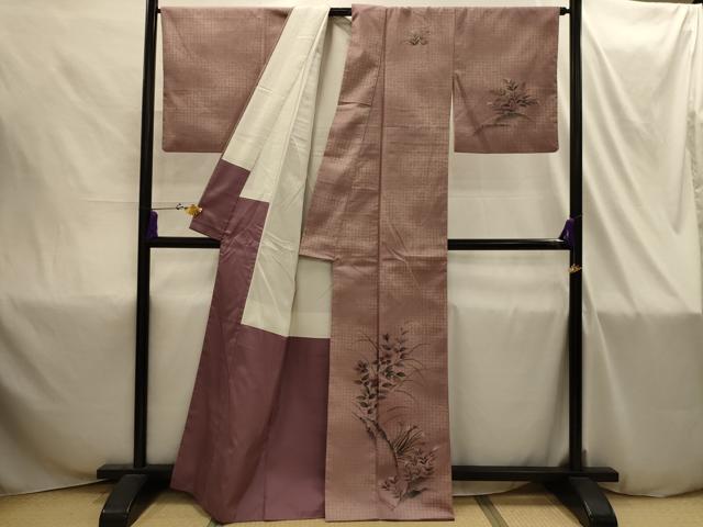 平和屋着物■訪問着　紬地　手描き　草花文　金彩　正絹　逸品　AABI4305sx