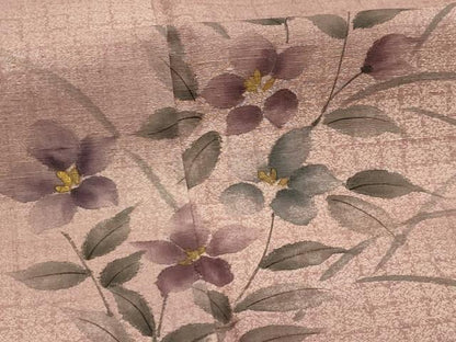 平和屋着物■訪問着　紬地　手描き　草花文　金彩　正絹　逸品　AABI4305sx