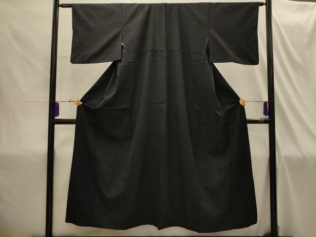 平和屋着物■本塩沢　菱文　黒地　正絹　逸品　AABI4306sx