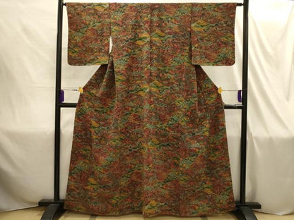 平和屋着物■上質な小紋　風景文　鬼しぼ縮緬　正絹　逸品　AABI4309sx