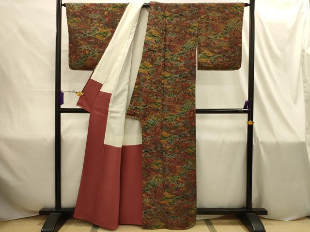 平和屋着物■上質な小紋　風景文　鬼しぼ縮緬　正絹　逸品　AABI4309sx