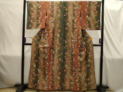 平和屋着物■上質な小紋　扇面花蝶文　金彩　正絹　逸品　AABI4311sx