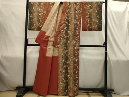 平和屋着物■上質な小紋　扇面花蝶文　金彩　正絹　逸品　AABI4311sx
