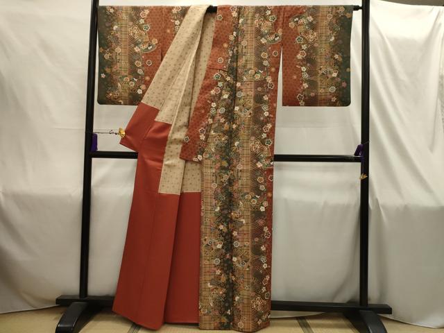 平和屋着物■上質な小紋　扇面花蝶文　金彩　正絹　逸品　AABI4311sx