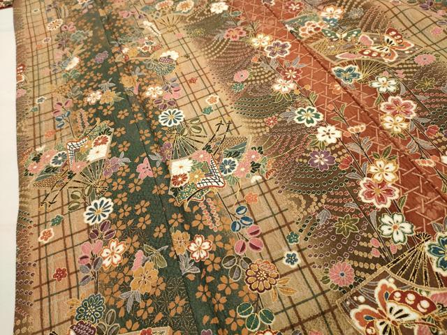 平和屋着物■上質な小紋　扇面花蝶文　金彩　正絹　逸品　AABI4311sx