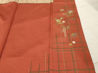 平和屋着物■上質な小紋　扇面花蝶文　金彩　正絹　逸品　AABI4311sx