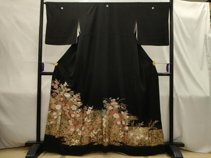 平和屋着物■豪華黒留袖　駒刺繍　花車文　金彩　正絹　逸品　AABI4313sx