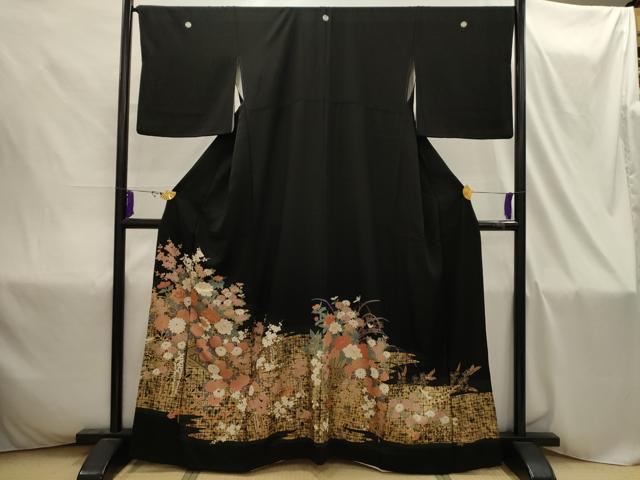 平和屋着物■豪華黒留袖　駒刺繍　花車文　金彩　正絹　逸品　AABI4313sx