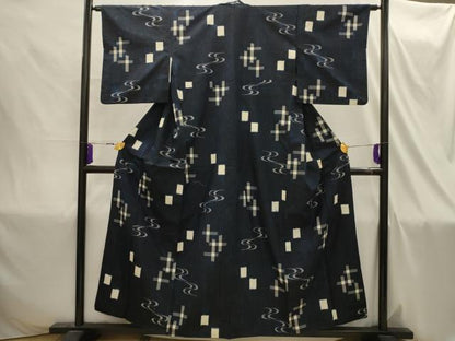 平和屋着物■上質な紬 琉球絣文様 反端付き 正絹 逸品 AABI4317sx