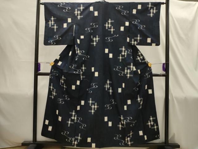 平和屋着物■上質な紬 琉球絣文様 反端付き 正絹 逸品 AABI4317sx