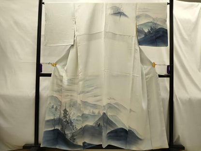 平和屋着物■訪問着 手描き 風景文 暈し染め 正絹 逸品 AABI4320sx