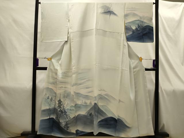 平和屋着物■訪問着 手描き 風景文 暈し染め 正絹 逸品 AABI4320sx
