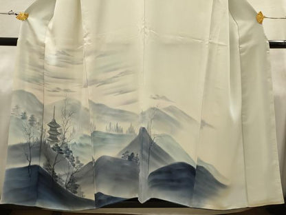 平和屋着物■訪問着 手描き 風景文 暈し染め 正絹 逸品 AABI4320sx