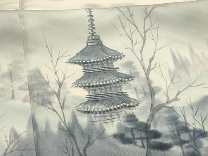 平和屋着物■訪問着 手描き 風景文 暈し染め 正絹 逸品 AABI4320sx