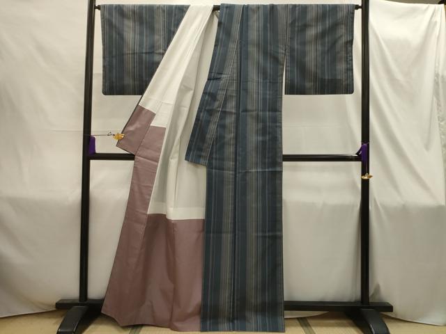平和屋着物■本場縞大島紬 間道 正絹 逸品 AABI4322sx