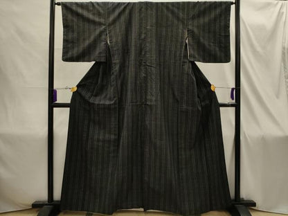 平和屋着物■上質な紬 間道 黒地 正絹 逸品 AABI4325sx