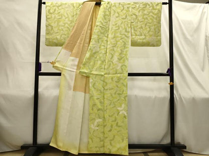 平和屋着物■上質な小紋 地紋起こし 舞葉文 正絹 逸品 AABI4328sx