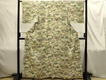 平和屋着物■上質な小紋 型染め 流水草花文 正絹 逸品 AABI4339sx