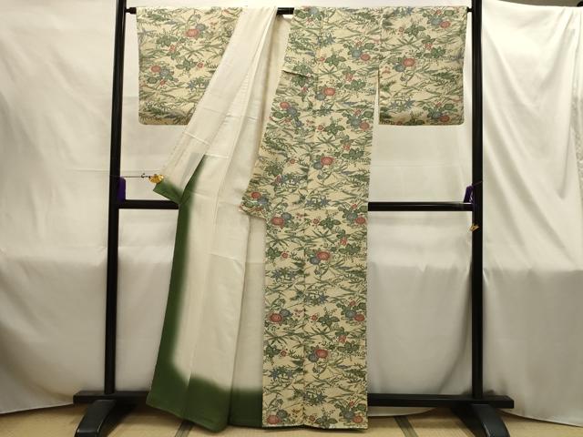 平和屋着物■上質な小紋 型染め 流水草花文 正絹 逸品 AABI4339sx