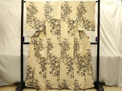 平和屋着物■上質な小紋 型染め 枝花文 正絹 逸品 AABI4341sx