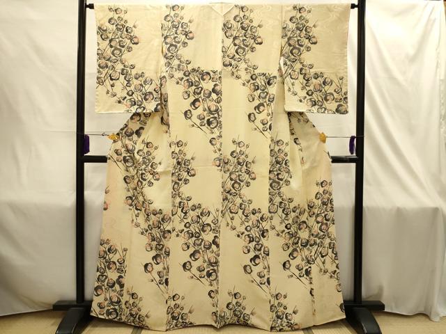 平和屋着物■上質な小紋 型染め 枝花文 正絹 逸品 AABI4341sx