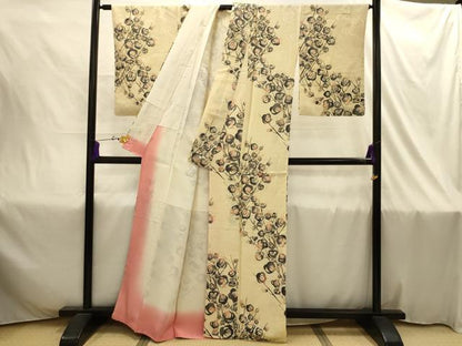 平和屋着物■上質な小紋 型染め 枝花文 正絹 逸品 AABI4341sx
