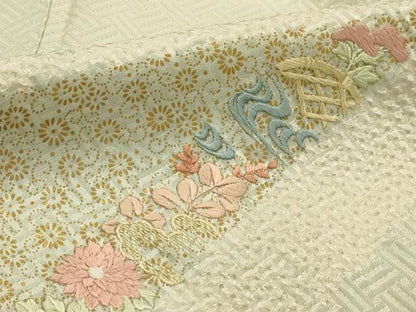 平和屋着物■訪問着 絞り 刺繍 草花文 金彩 正絹 逸品 AABI4349sx