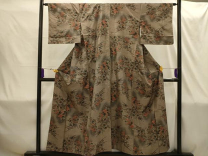 平和屋着物■上質な紬 草花文 正絹 逸品 AABI4353sx