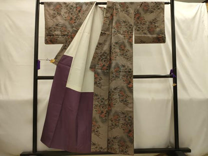 平和屋着物■上質な紬 草花文 正絹 逸品 AABI4353sx