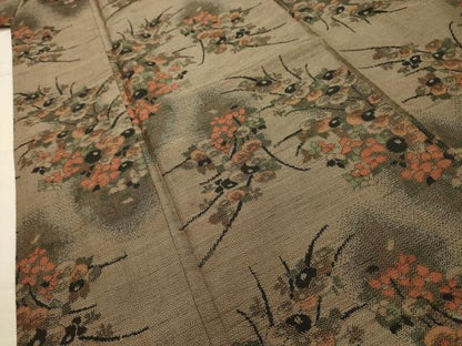 平和屋着物■上質な紬 草花文 正絹 逸品 AABI4353sx