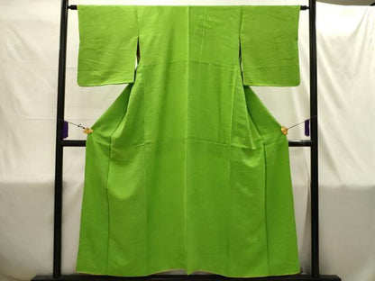 平和屋着物■上質な色無地 立波地紋 萌黄色 正絹 逸品 AABI4354sx
