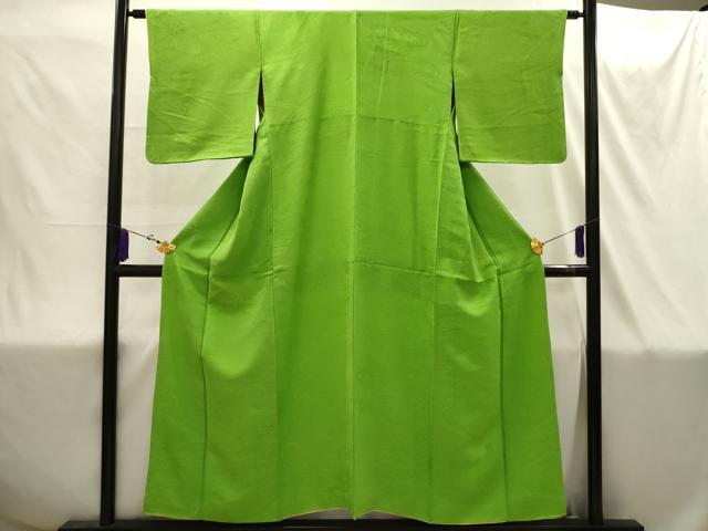 平和屋着物■上質な色無地 立波地紋 萌黄色 正絹 逸品 AABI4354sx