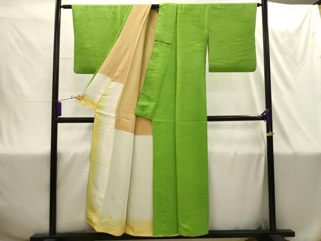 平和屋着物■上質な色無地 立波地紋 萌黄色 正絹 逸品 AABI4354sx