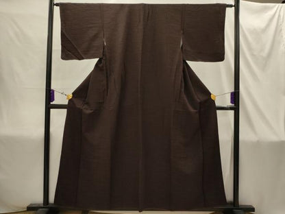 平和屋着物■上質な色無地　横段地紋　赤墨色　正絹　逸品　AABI4365sx