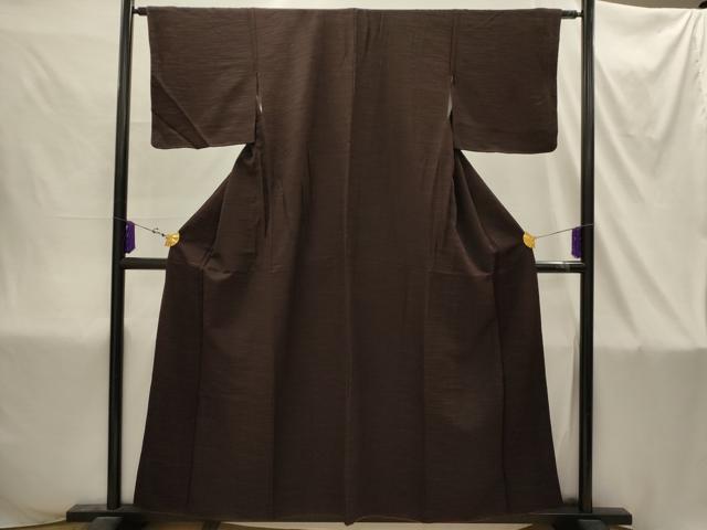 平和屋着物■上質な色無地　横段地紋　赤墨色　正絹　逸品　AABI4365sx