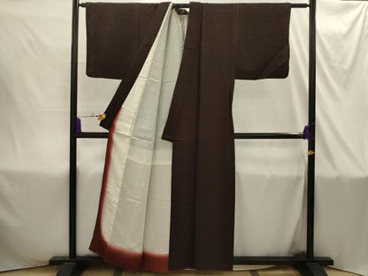 平和屋着物■上質な色無地　横段地紋　赤墨色　正絹　逸品　AABI4365sx