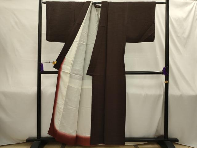 平和屋着物■上質な色無地　横段地紋　赤墨色　正絹　逸品　AABI4365sx