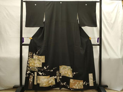 平和屋着物■豪華黒留袖　色紙重ね草花文　金彩　正絹　逸品　AABI4367sx